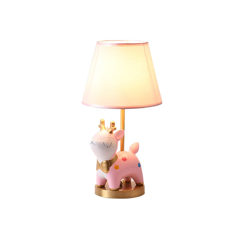 Sika Deer/Unicorn Bedside Table Lamp Resin Single Kids Night Light in Pink/Blue with Tapered Fabric Shade Clearhalo 'Lamps' 'Table Lamps' Lighting' 863666