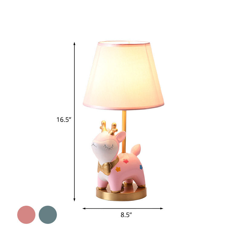 Sika Deer/Unicorn Bedside Table Lamp Resin Single Kids Night Light in Pink/Blue with Tapered Fabric Shade Clearhalo 'Lamps' 'Table Lamps' Lighting' 863667