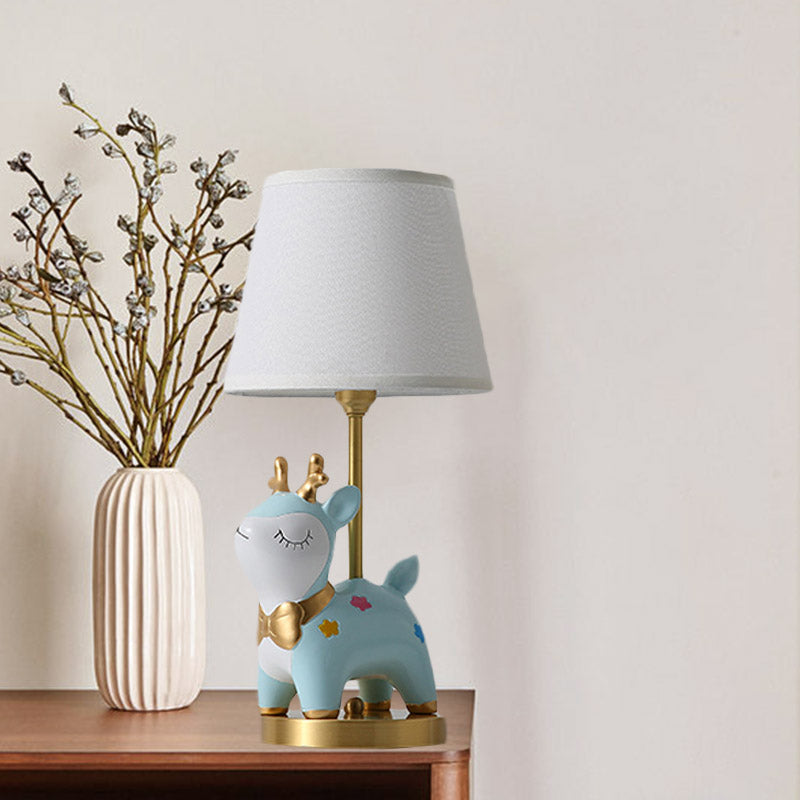 Sika Deer/Unicorn Bedside Table Lamp Resin Single Kids Night Light in Pink/Blue with Tapered Fabric Shade Clearhalo 'Lamps' 'Table Lamps' Lighting' 863670