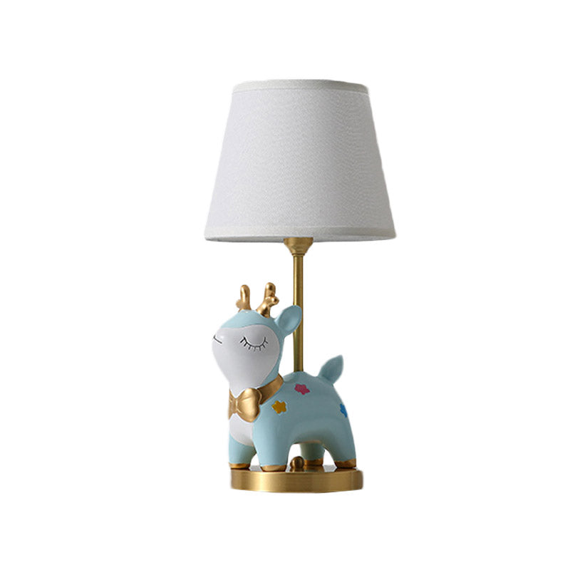 Sika Deer/Unicorn Bedside Table Lamp Resin Single Kids Night Light in Pink/Blue with Tapered Fabric Shade Clearhalo 'Lamps' 'Table Lamps' Lighting' 863671