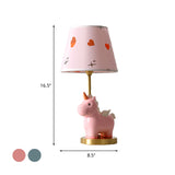 Sika Deer/Unicorn Bedside Table Lamp Resin Single Kids Night Light in Pink/Blue with Tapered Fabric Shade Clearhalo 'Lamps' 'Table Lamps' Lighting' 863676