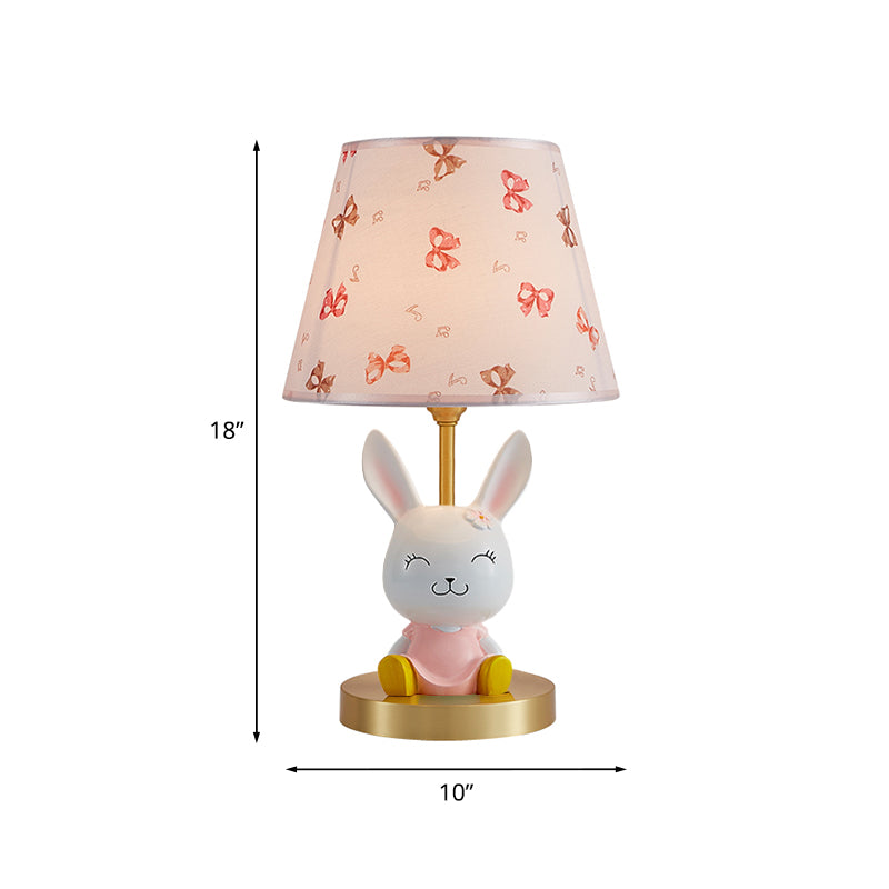 Cartoon Rabbit Night Stand Light Resin Single Bedroom Table Lamp with Tapered Fabric Shade in Pink and White Clearhalo 'Lamps' 'Table Lamps' Lighting' 863704