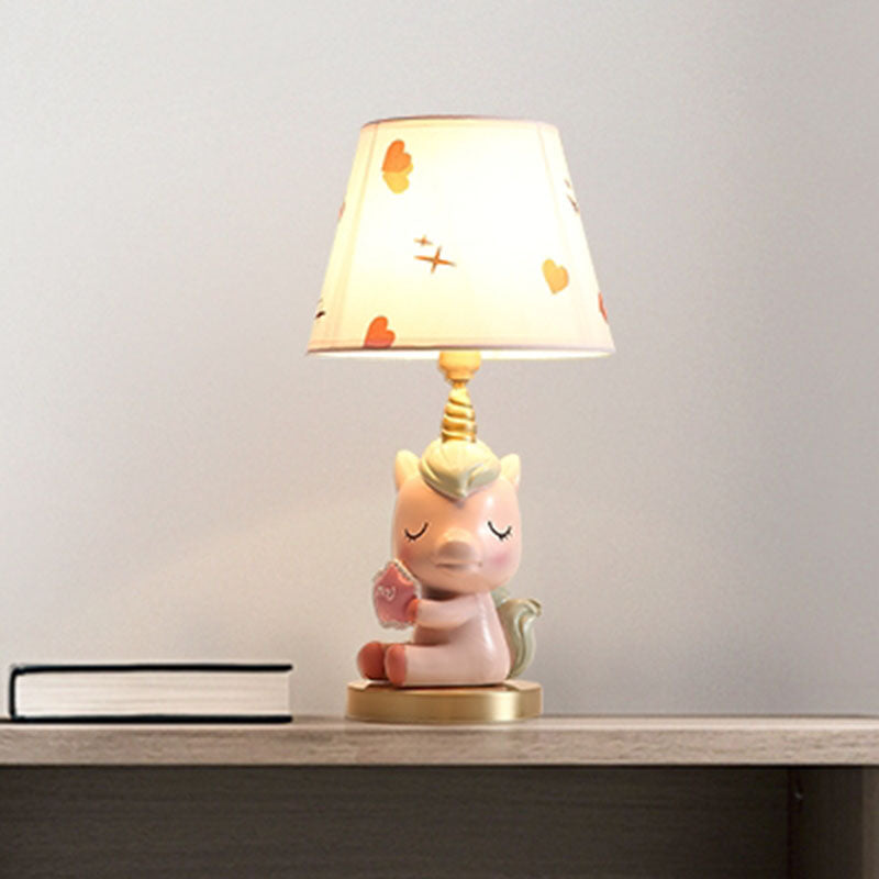 Blue/Pink Sleeping Horse Night Lamp Cartoon 1-Light Resin Table Light with Cone Lamp Shade Pink Clearhalo 'Lamps' 'Table Lamps' Lighting' 863713
