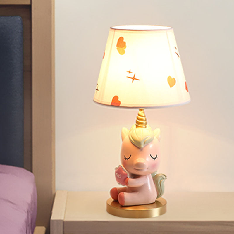 Blue/Pink Sleeping Horse Night Lamp Cartoon 1-Light Resin Table Light with Cone Lamp Shade Clearhalo 'Lamps' 'Table Lamps' Lighting' 863714