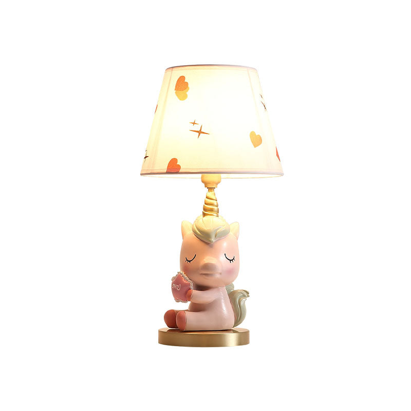 Blue/Pink Sleeping Horse Night Lamp Cartoon 1-Light Resin Table Light with Cone Lamp Shade Clearhalo 'Lamps' 'Table Lamps' Lighting' 863715