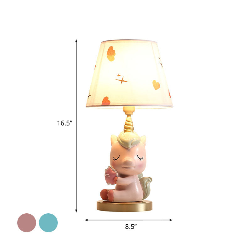 Blue/Pink Sleeping Horse Night Lamp Cartoon 1-Light Resin Table Light with Cone Lamp Shade Clearhalo 'Lamps' 'Table Lamps' Lighting' 863716