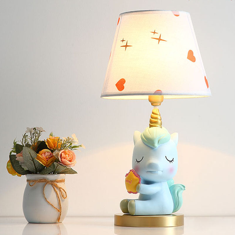 Blue/Pink Sleeping Horse Night Lamp Cartoon 1-Light Resin Table Light with Cone Lamp Shade Blue Clearhalo 'Lamps' 'Table Lamps' Lighting' 863717