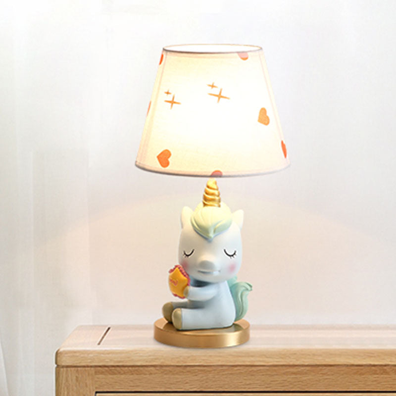 Blue/Pink Sleeping Horse Night Lamp Cartoon 1-Light Resin Table Light with Cone Lamp Shade Clearhalo 'Lamps' 'Table Lamps' Lighting' 863718