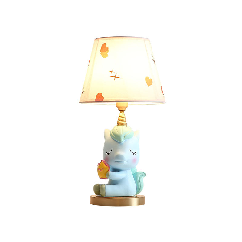 Blue/Pink Sleeping Horse Night Lamp Cartoon 1-Light Resin Table Light with Cone Lamp Shade Clearhalo 'Lamps' 'Table Lamps' Lighting' 863720