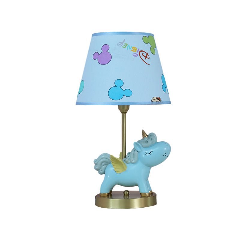 Resin Flying Horse Table Lamp Kids 1 Head Nightstand Light in Pink/Blue with Printed Fabric Shade Clearhalo 'Lamps' 'Table Lamps' Lighting' 863728