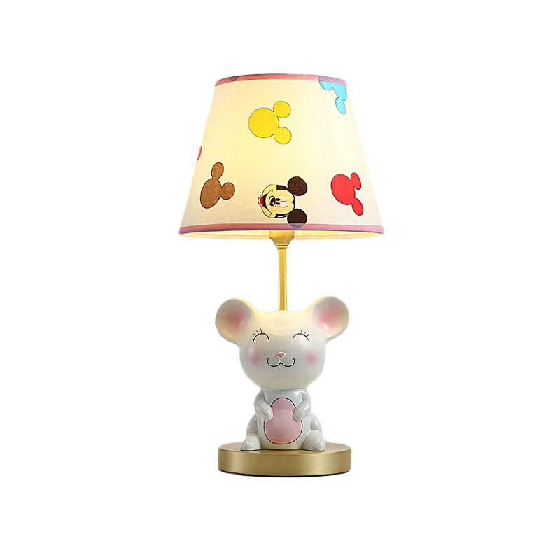 Kids Smiling Mouse Night Lamp Resin 1 Bulb Child Room Table Light with Fabric Shade in Pink/Blue Clearhalo 'Lamps' 'Table Lamps' Lighting' 863731
