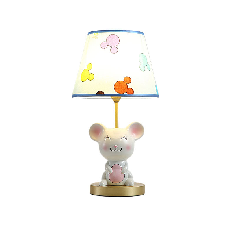 Kids Smiling Mouse Night Lamp Resin 1 Bulb Child Room Table Light with Fabric Shade in Pink/Blue Clearhalo 'Lamps' 'Table Lamps' Lighting' 863736