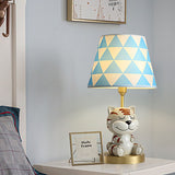 Conical Triangle-Print Fabric Table Light Kids Single Bulb Pink/Blue Night Stand Lamp with Resin Tiger Base Clearhalo 'Lamps' 'Table Lamps' Lighting' 863751