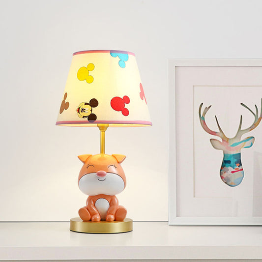 Yellow/Orange Doggy Table Lighting Kids 1 Bulb Resin Night Stand Lamp with Fabric Shade for Child Bedroom Clearhalo 'Lamps' 'Table Lamps' Lighting' 863759