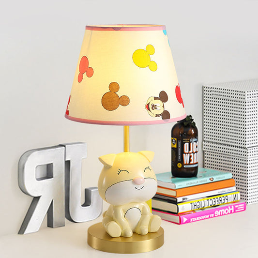 Yellow/Orange Doggy Table Lighting Kids 1 Bulb Resin Night Stand Lamp with Fabric Shade for Child Bedroom Yellow Clearhalo 'Lamps' 'Table Lamps' Lighting' 863762