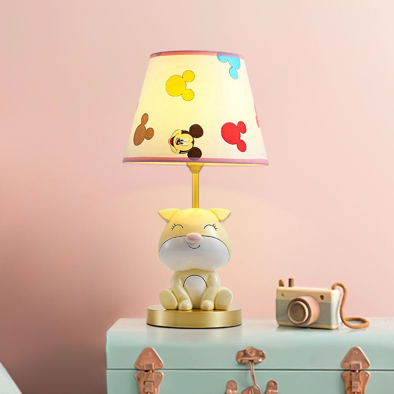 Yellow/Orange Doggy Table Lighting Kids 1 Bulb Resin Night Stand Lamp with Fabric Shade for Child Bedroom Clearhalo 'Lamps' 'Table Lamps' Lighting' 863763