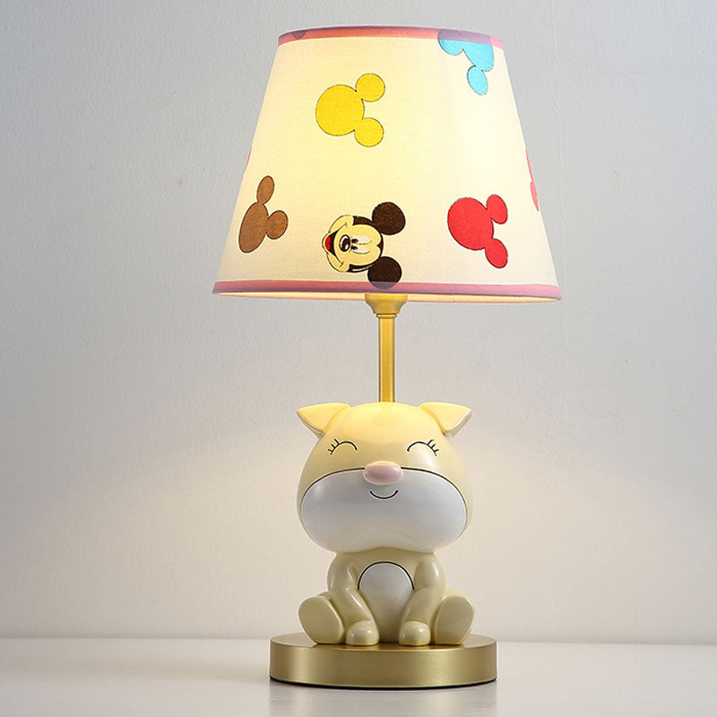 Yellow/Orange Doggy Table Lighting Kids 1 Bulb Resin Night Stand Lamp with Fabric Shade for Child Bedroom Clearhalo 'Lamps' 'Table Lamps' Lighting' 863764