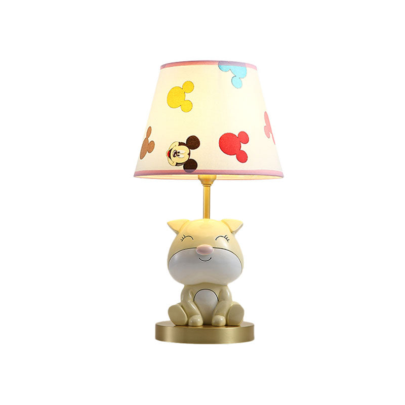 Yellow/Orange Doggy Table Lighting Kids 1 Bulb Resin Night Stand Lamp with Fabric Shade for Child Bedroom Clearhalo 'Lamps' 'Table Lamps' Lighting' 863765