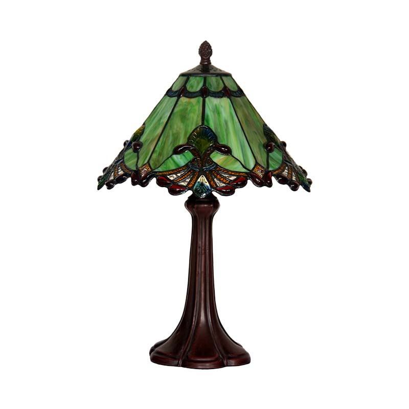 Green Glass Pyramidal Night Light Craftsman Single Coffee Table Lamp with Jewels Clearhalo 'Lamps' 'Table Lamps' Lighting' 863828