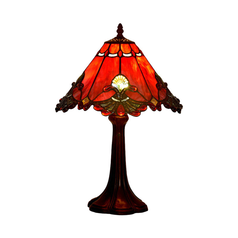 Hand-Cut Stained Glass Coffee Night Lamp Squared Pyramid 1 Bulb Tiffany Table Lighting Clearhalo 'Lamps' 'Table Lamps' Lighting' 863831