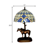 Resin Horse Carrying Kid Table Lamp Tiffany-Style 1 Head Coffee Night Light with Grid Stained Glass Shade Clearhalo 'Lamps' 'Table Lamps' Lighting' 863857