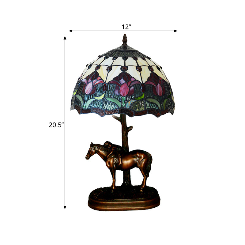 Stained Glass Flowering Bud Night Lamp Tiffany 1-Light Coffee Table Lighting with Kid's Horse Ride Statue Clearhalo 'Lamps' 'Table Lamps' Lighting' 863861