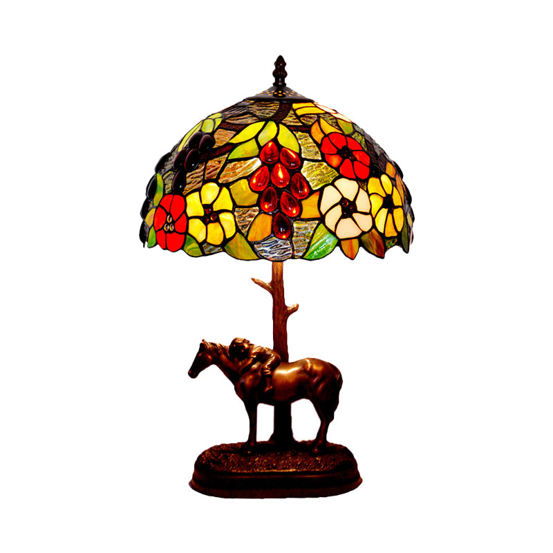 Painted Morning Glory Table Light Single Stained Art Glass Tiffany Nightstand Lamp with Horse Decor in Coffee Clearhalo 'Lamps' 'Table Lamps' Lighting' 863863