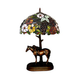 Painted Morning Glory Table Light Single Stained Art Glass Tiffany Nightstand Lamp with Horse Decor in Coffee Clearhalo 'Lamps' 'Table Lamps' Lighting' 863864