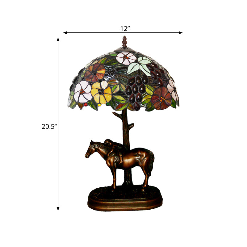 Painted Morning Glory Table Light Single Stained Art Glass Tiffany Nightstand Lamp with Horse Decor in Coffee Clearhalo 'Lamps' 'Table Lamps' Lighting' 863865