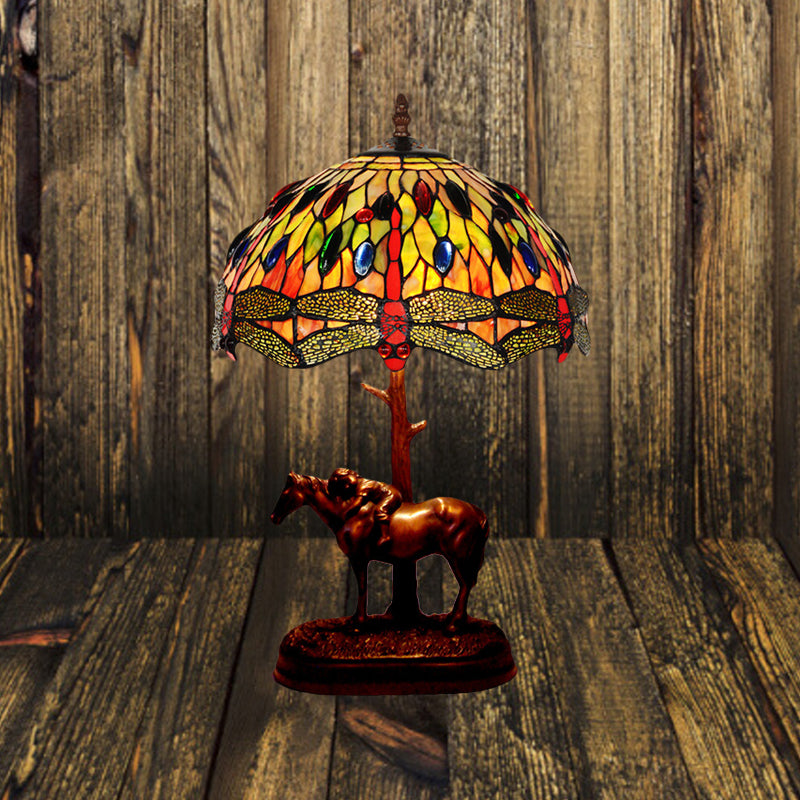 Tiffany Glass Coffee Table Lamp Kaleidoscope Pattern 1 Bulb Victorian Style Night Light with Horse Decoration Coffee Clearhalo 'Lamps' 'Table Lamps' Lighting' 863870