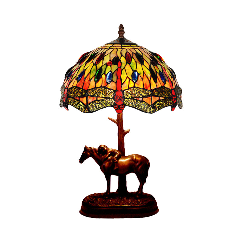 Tiffany Glass Coffee Table Lamp Kaleidoscope Pattern 1 Bulb Victorian Style Night Light with Horse Decoration Clearhalo 'Lamps' 'Table Lamps' Lighting' 863871