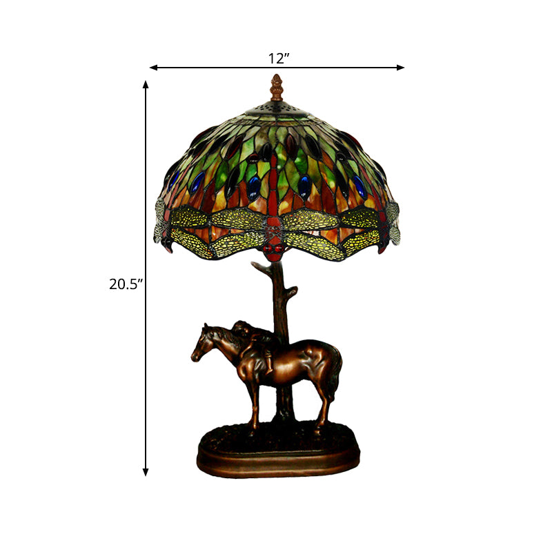 Tiffany Glass Coffee Table Lamp Kaleidoscope Pattern 1 Bulb Victorian Style Night Light with Horse Decoration Clearhalo 'Lamps' 'Table Lamps' Lighting' 863873