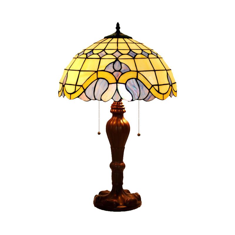 Baroque Bowl Pull-Chain Table Light 2-Bulb Stained Art Glass Nightstand Lamp in Coffee Clearhalo 'Lamps' 'Table Lamps' Lighting' 863880