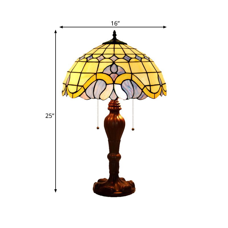 Baroque Bowl Pull-Chain Table Light 2-Bulb Stained Art Glass Nightstand Lamp in Coffee Clearhalo 'Lamps' 'Table Lamps' Lighting' 863881