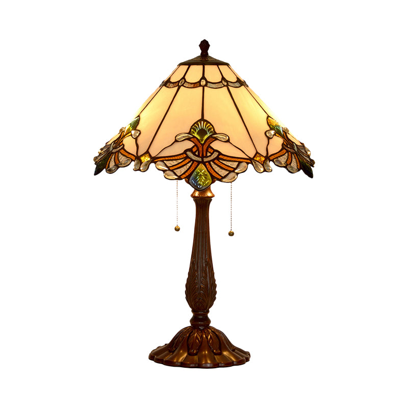 White Glass Goose Patterned Night Lamp Tiffany 2-Light Bronze Table Lighting with Pulling Chain Clearhalo 'Lamps' 'Table Lamps' Lighting' 863899