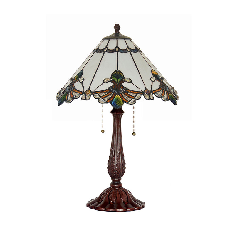 White Glass Goose Patterned Night Lamp Tiffany 2-Light Bronze Table Lighting with Pulling Chain Clearhalo 'Lamps' 'Table Lamps' Lighting' 863900
