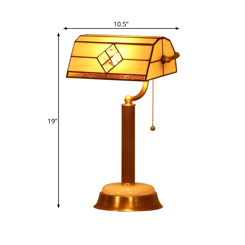 Half-Prism Pull Chain Table Lamp Single Yellow Glass Tiffany Nightstand Light with Swivel Arm Clearhalo 'Lamps' 'Table Lamps' Lighting' 863921
