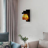 Victorian Rustic Dome Wall Lamp with Wood Balckplate 1 Light Stained Glass Wall Light Yellow Clearhalo 'Industrial' 'Middle century wall lights' 'Tiffany wall lights' 'Tiffany' 'Wall Lamps & Sconces' 'Wall Lights' Lighting' 86452