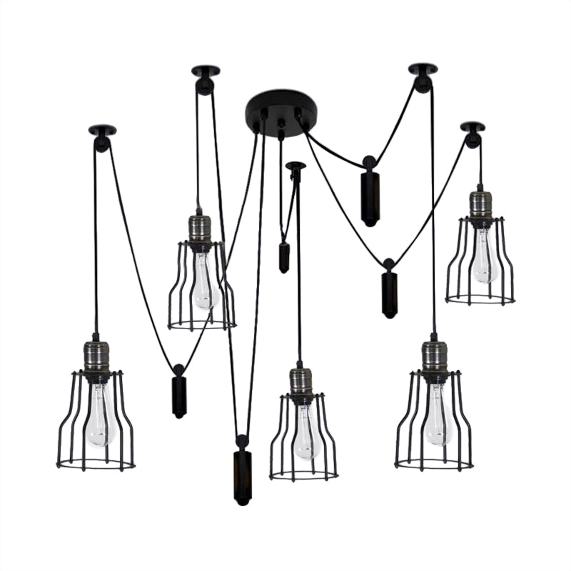 5 Bulbs Spider Pendant Light with Wire Guard Shade Farmhouse Style Black Finish Metal Ceiling Fixture for Bedroom Clearhalo 'Art Deco Pendants' 'Black' 'Cast Iron' 'Ceiling Lights' 'Ceramic' 'Crystal' 'Industrial Pendants' 'Industrial' 'Metal' 'Middle Century Pendants' 'Pendant Lights' 'Pendants' 'Rustic Pendants' 'Tiffany' Lighting' 86535