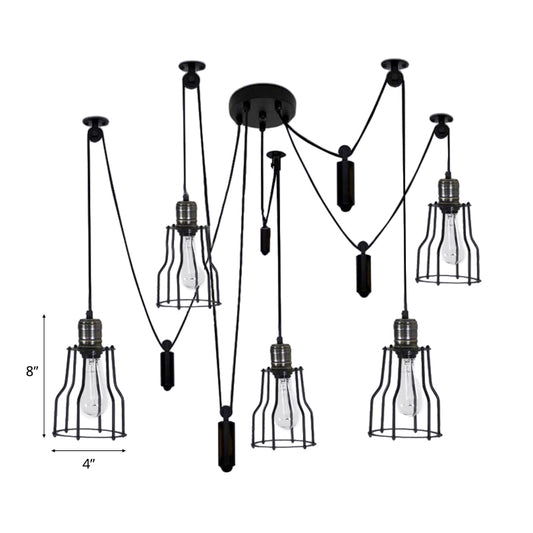 5 Bulbs Spider Pendant Light with Wire Guard Shade Farmhouse Style Black Finish Metal Ceiling Fixture for Bedroom Clearhalo 'Art Deco Pendants' 'Black' 'Cast Iron' 'Ceiling Lights' 'Ceramic' 'Crystal' 'Industrial Pendants' 'Industrial' 'Metal' 'Middle Century Pendants' 'Pendant Lights' 'Pendants' 'Rustic Pendants' 'Tiffany' Lighting' 86536