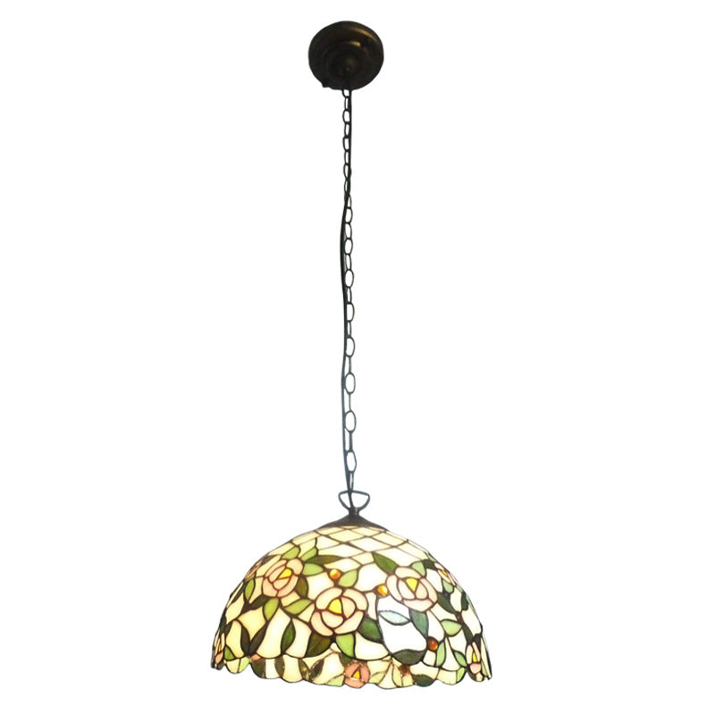 1 Bulb Bedroom Hanging Lamp Tiffany-Style Beige Ceiling Pendant Light with Hemisphere Stained Glass Shade Clearhalo 'Ceiling Lights' 'Close To Ceiling Lights' 'Industrial' 'Middle Century Pendants' 'Pendant Lights' 'Pendants' 'Tiffany close to ceiling' 'Tiffany Pendants' 'Tiffany' Lighting' 8701568114_2025243841
