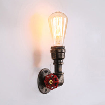 Metallic Bronze Wall Mounted Lamp Piped Shade 1 Head Vintage Industrial Sconce Light with Red Valve Deco Clearhalo 'Art deco wall lights' 'Cast Iron' 'Glass' 'Industrial wall lights' 'Industrial' 'Middle century wall lights' 'Modern' 'Rustic wall lights' 'Tiffany' 'Traditional wall lights' 'Wall Lamps & Sconces' 'Wall Lights' Lighting' 87243
