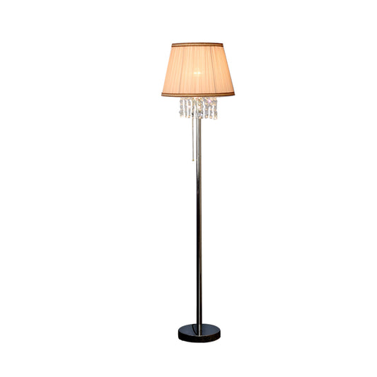 1-Light Fabric Reading Floor Lamp Modern Coffee Tapered Living Room Standing Light with Crystal Draping Clearhalo 'Floor Lamps' 'Lamps' Lighting' 874489