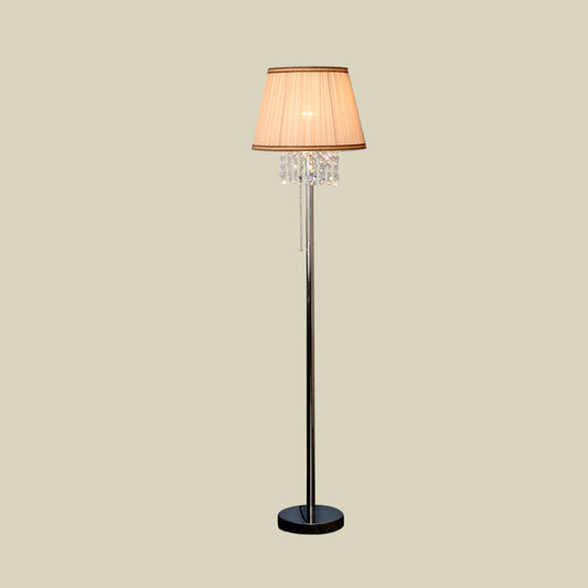 1-Light Fabric Reading Floor Lamp Modern Coffee Tapered Living Room Standing Light with Crystal Draping Clearhalo 'Floor Lamps' 'Lamps' Lighting' 874490