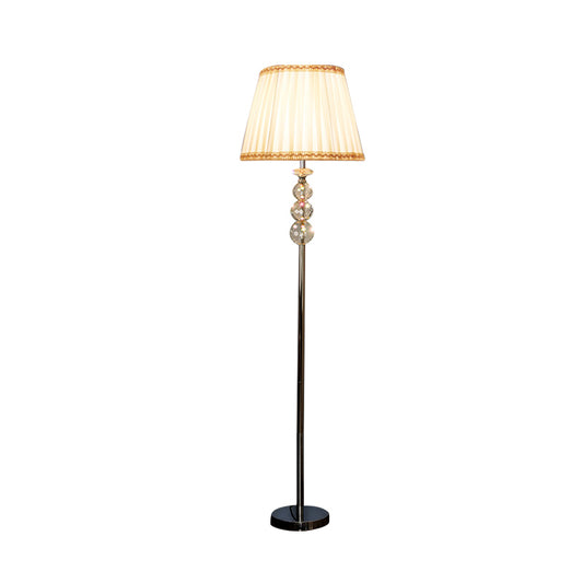 Single Floor Standing Lamp Modern Braided Trim Pleated Fabric Floor Light in Yellow with Crystal Accent Clearhalo 'Floor Lamps' 'Lamps' Lighting' 874494