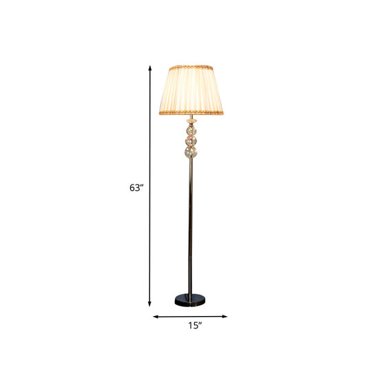 Single Floor Standing Lamp Modern Braided Trim Pleated Fabric Floor Light in Yellow with Crystal Accent Clearhalo 'Floor Lamps' 'Lamps' Lighting' 874495