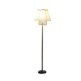 1-Head Flared Floor Reading Lamp Modern White Fabric Standing Light with Crystal Drape Clearhalo 'Floor Lamps' 'Lamps' Lighting' 874498