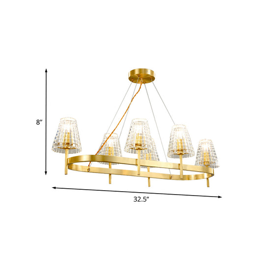 Gridded Crystal Conical Island Lamp Traditional 6 Bulbs Dining Room Pendant Light in Gold Clearhalo 'Ceiling Lights' 'Island Lights' Lighting' 874503