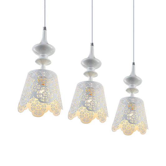 Iron White Multi Hanging Light Hollowed Out Scalloped 3-Bulb Pastoral Ceiling Pendant Lamp Clearhalo 'Ceiling Lights' 'Pendant Lights' 'Pendants' Lighting' 874647