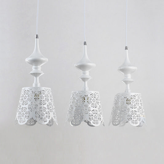 Iron White Multi Hanging Light Hollowed Out Scalloped 3-Bulb Pastoral Ceiling Pendant Lamp Clearhalo 'Ceiling Lights' 'Pendant Lights' 'Pendants' Lighting' 874648